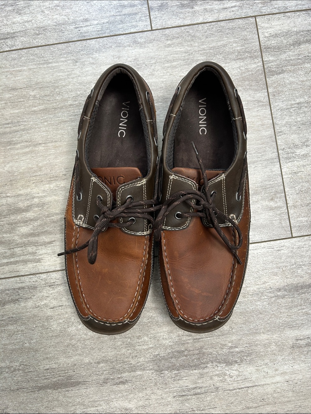 Vionic Mens Eddy Orthotic Leather Casual Moc Toe Boat Shoes Loafers
